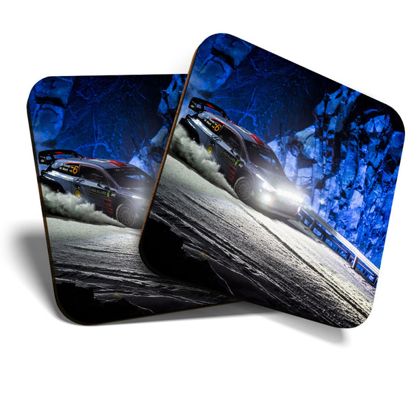Great Coasters (Set of 2) Square / Glossy Quality Coasters / Tabletop Protection for Any Table Type - Cool Rally Car Racing Sweden  #3608