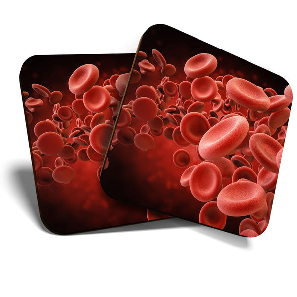 Great Coasters (Set of 2) Square / Glossy Quality Coasters / Tabletop Protection for Any Table Type - Cool Red Blood Cells Biology  #3612