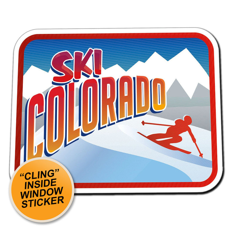 2 x Ski Colorado Retro Skiier WINDOW CLING STICKER Car Van Campervan Glass