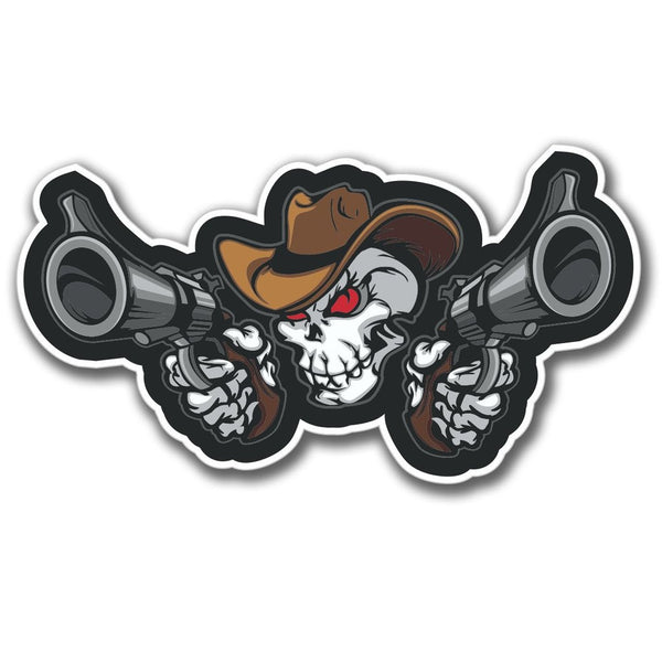 2 x Cowboy Pistol Skull Bike Vinyl Sticker #4084
