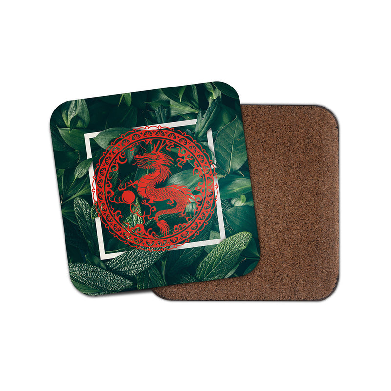 Chinese Dragon Martial Arts Drinks Mat Square Cork Backed Tea Coffee