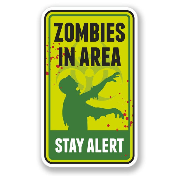 2 x Zombie Warning Sign Vinyl Sticker #4100
