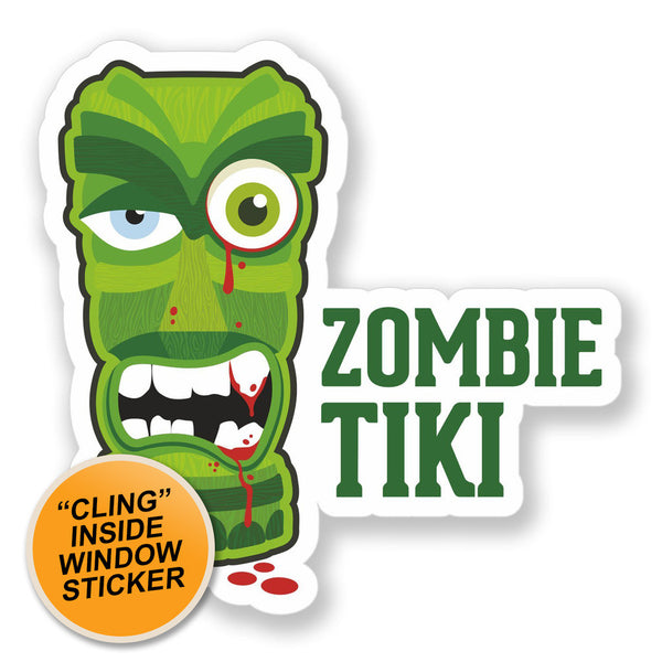 2 x Zombie Tiki Warning WINDOW CLING STICKER Car Van Campervan Glass #4103 