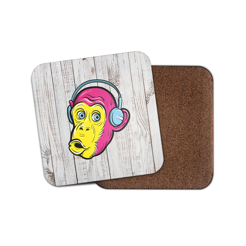 Monkey Headphones Cork Backed Drinks Coaster for Tea & Coffee