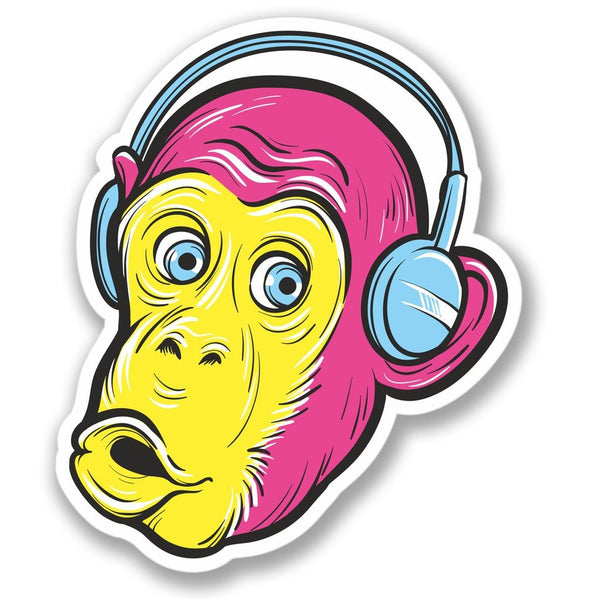 2 x Monkey Headphones Luggage Vinyl Sticker #4133