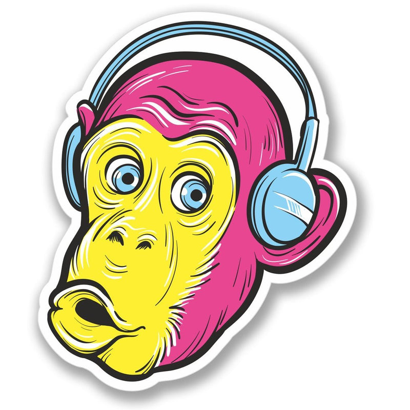 2 x Monkey Headphones Luggage Vinyl Sticker