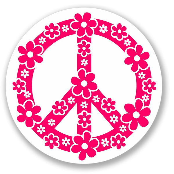 2 x Pink Flowery Peace Symbol Vinyl Sticker #4148