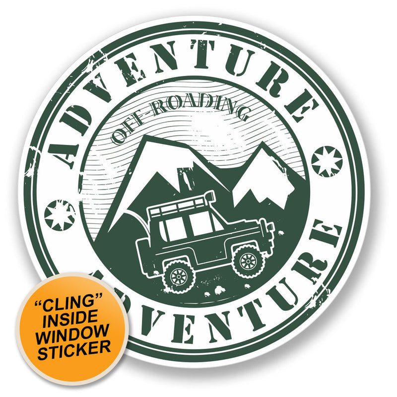 2 x Adventure Off-Roading WINDOW CLING STICKER Car Van Campervan Glass