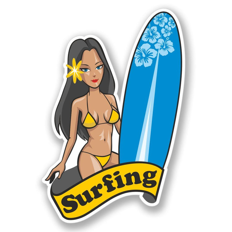 2 x Surfing Surfer Chick Vinyl Sticker