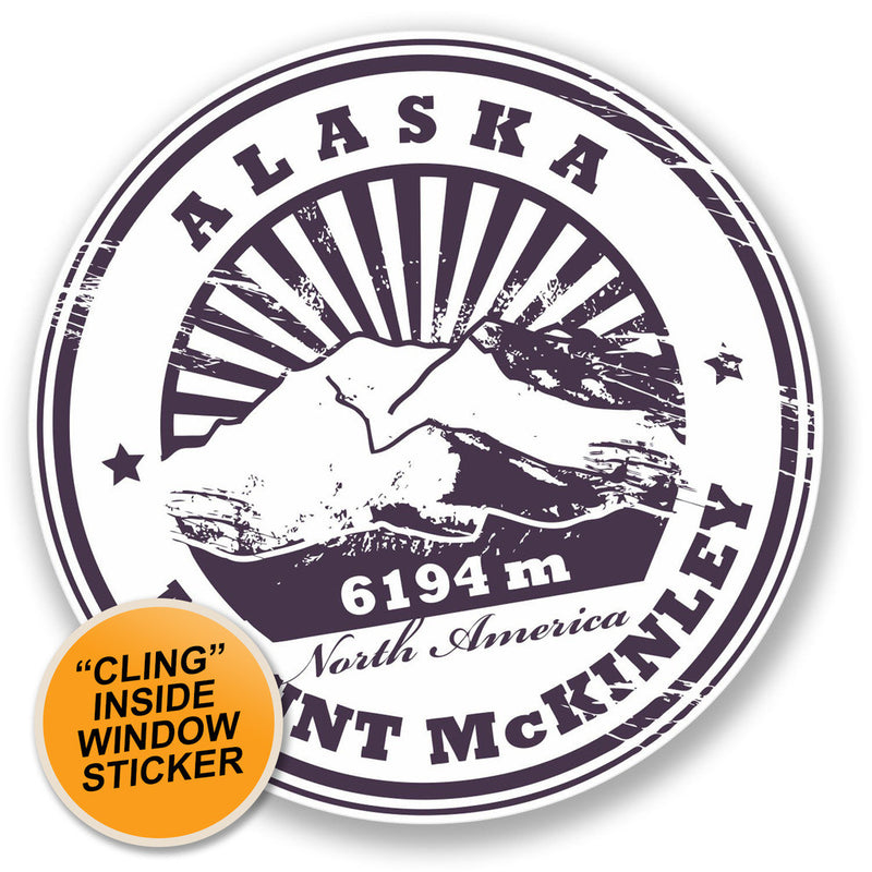 2 x Alaska Mount McKinley WINDOW CLING STICKER Car Van Campervan Glass