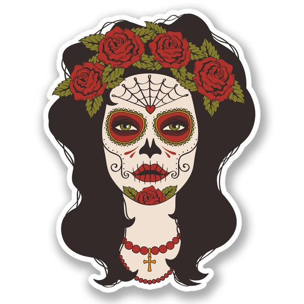 2 x Sugar Skull Rose Lady Vinyl Sticker #4383