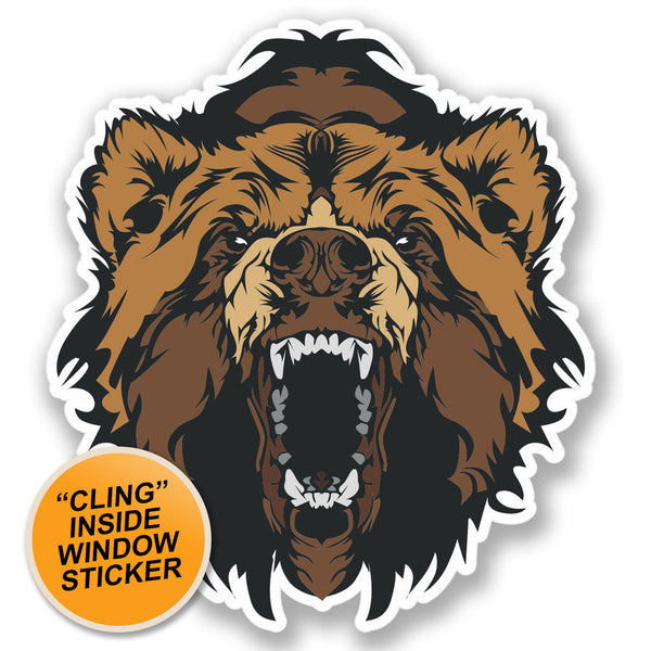 2 x Angry Brown Bear WINDOW CLING STICKER Car Van Campervan Glass #4398 