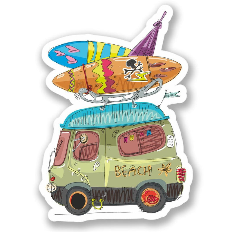 2 x Surf Beach Bus Vinyl Sticker