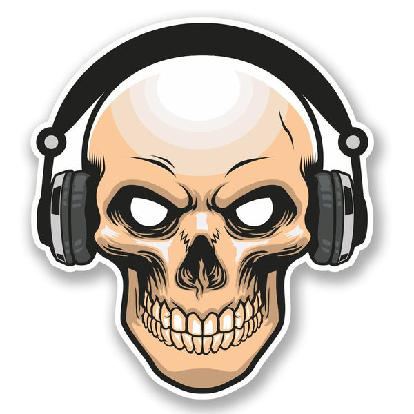 2 x Skull with Headphones Vinyl Sticker #4567