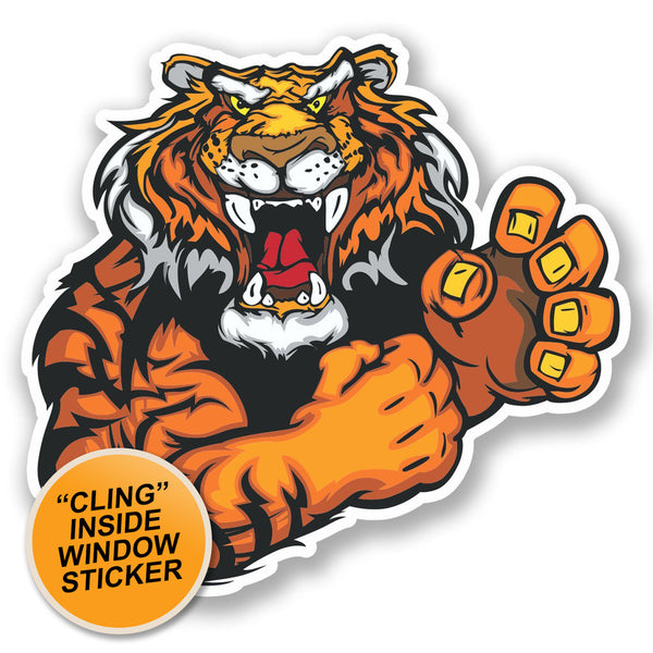 2 x Angry Lion Tiger WINDOW CLING STICKER Car Van Campervan Glass #4596 