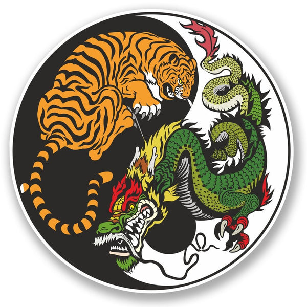 2 x Yin Yang Tiger Dragon Vinyl Sticker #4741