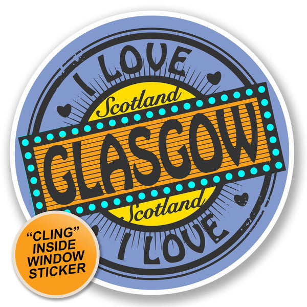2 x I Love Glasgow Printed Window Sticker #4762 
