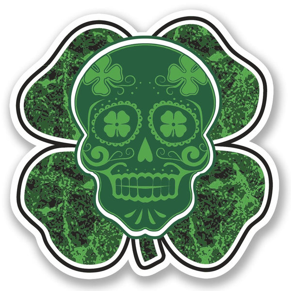 2 x Irish Lucky Clover Sugar Skull Vinyl Sticker #4768