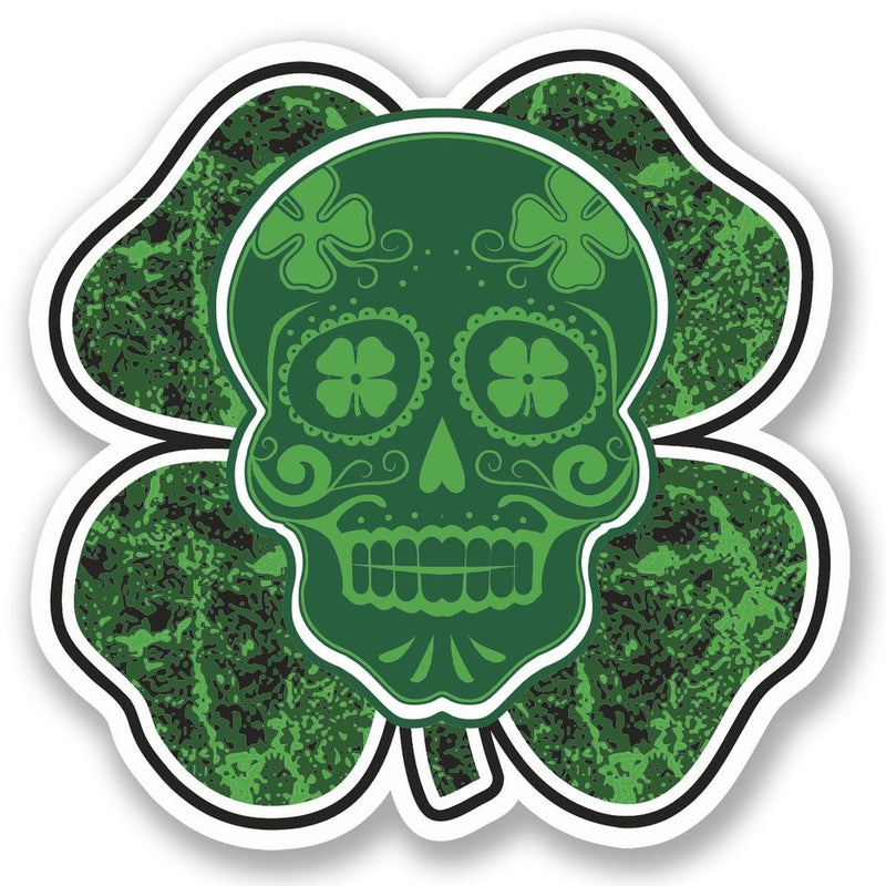 2 x Irish Lucky Clover Sugar Skull Vinyl Sticker