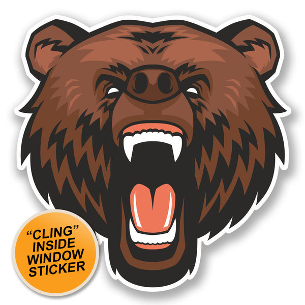 2 x Angry Brown Bear WINDOW CLING STICKER Car Van Campervan Glass #4783 