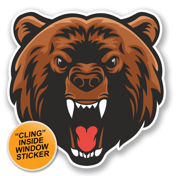 2 x Angry Brown Bear WINDOW CLING STICKER Car Van Campervan Glass #5071 