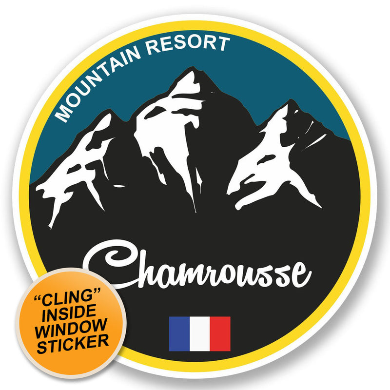 2 x Chamrousse Ski Snowboard WINDOW CLING STICKER Car Van Campervan Glass