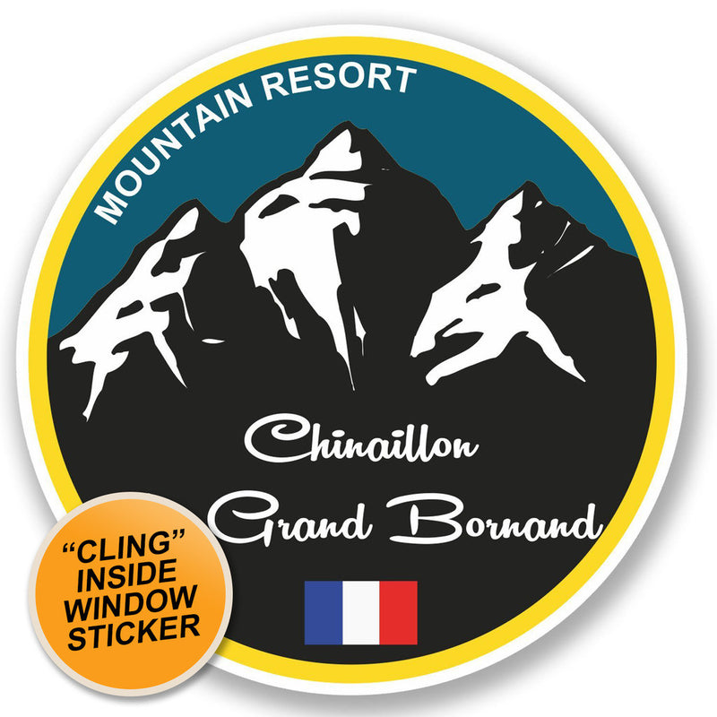 2 x Chinaillon Ski Snowboard WINDOW CLING STICKER Car Van Campervan Glass