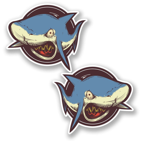 2 x Angry Shark Vinyl Sticker #5345