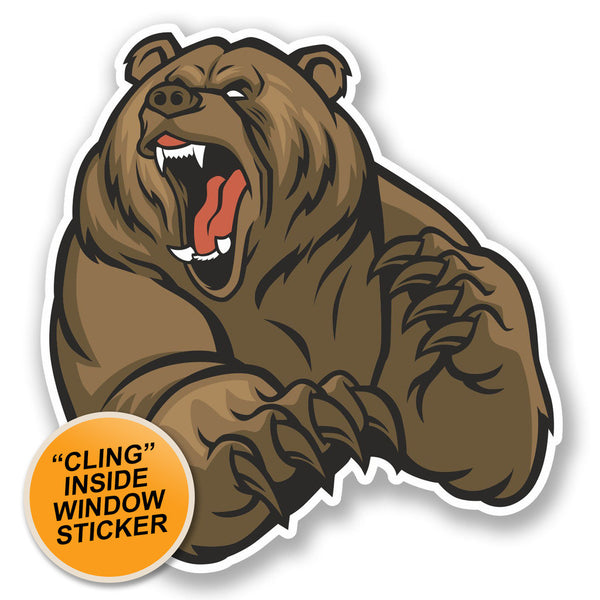 2 x Angry Brown Bear WINDOW CLING STICKER Car Van Campervan Glass #5552 