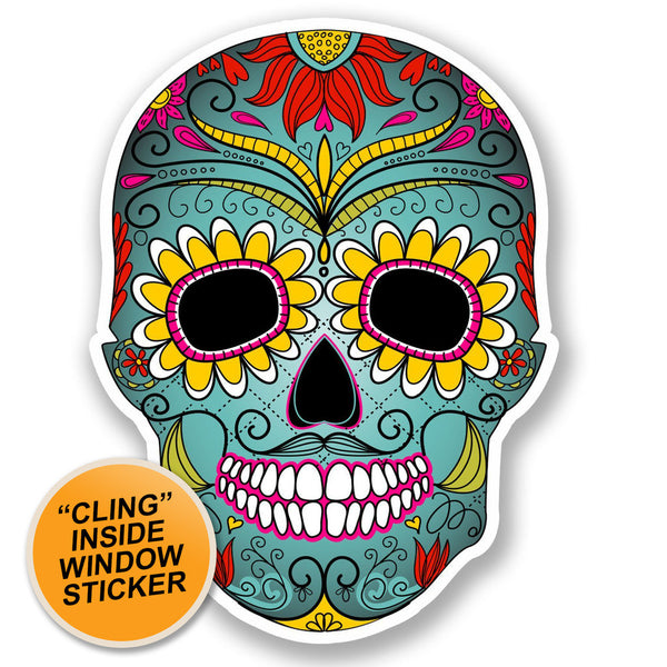 2 x Mexican Sugar Skull WINDOW CLING STICKER Car Van Campervan Glass #5674 