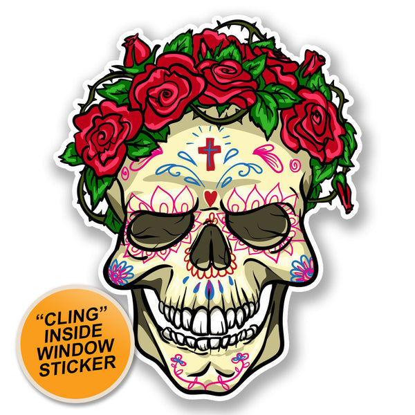 2 x Mexican Sugar Skull WINDOW CLING STICKER Car Van Campervan Glass #5676 