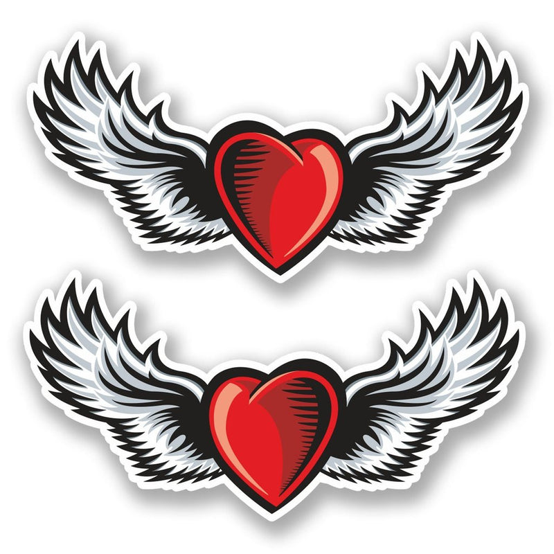 2 x Heart with Wings Vinyl Sticker