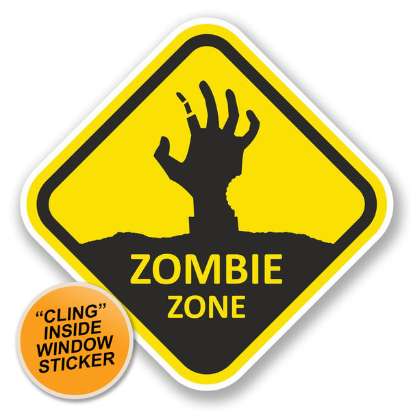 2 x Zombie Zone WINDOW CLING STICKER Car Van Campervan Glass #5792 