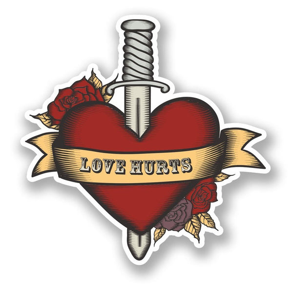 2 x Love Hurts Heart & Dagger Vinyl Sticker #5976