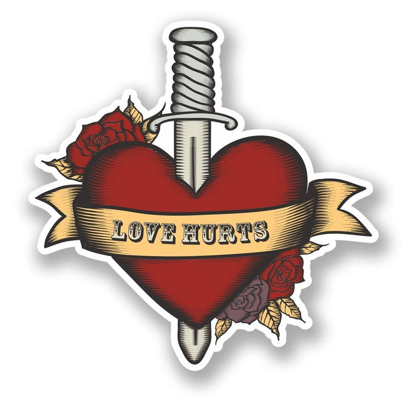 2 x Love Hurts Heart & Dagger Vinyl Sticker