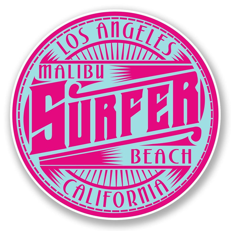 2 x Malibu Surfer Beach Los Angeles USA Vinyl Sticker
