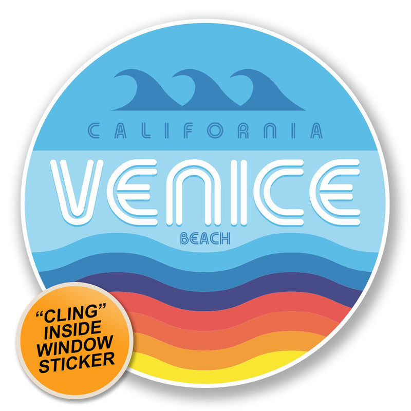 2 x Venice Beach California USA WINDOW CLING STICKER Car Van Campervan Glass