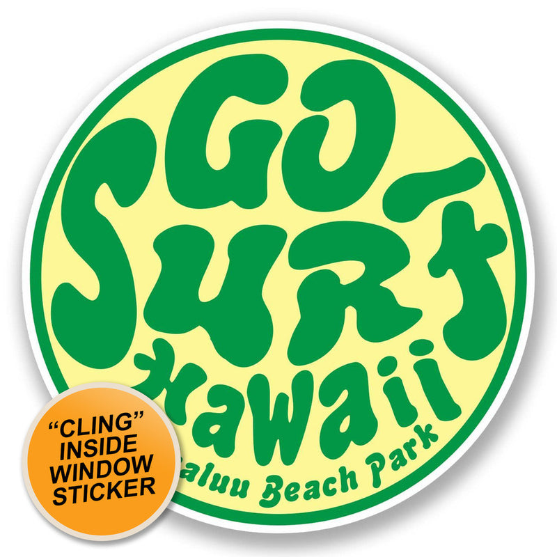 2 x Go Surf Hawaii Kahaluu Beach WINDOW CLING STICKER Car Van Campervan Glass
