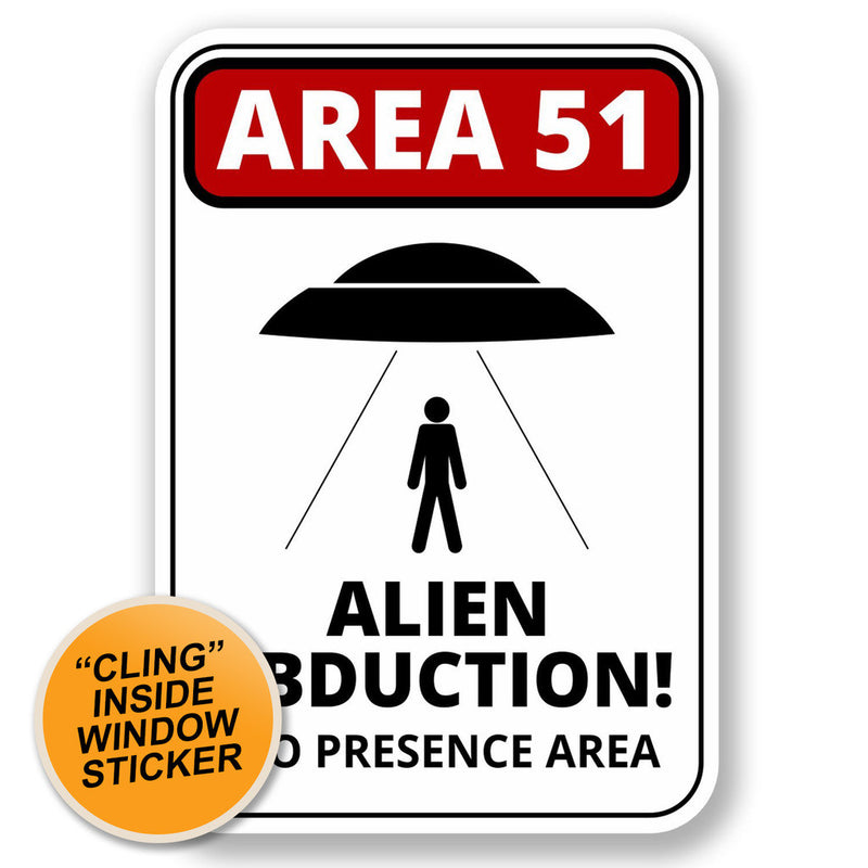 2 x Area 51 Alien Abduction WINDOW CLING STICKER Car Van Campervan Glass