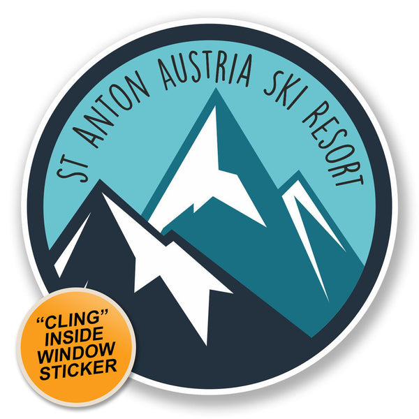 2 x St Anton Tyrol Austria Ski Snowboard Resort WINDOW CLING STICKER Car Van Campervan Glass #6434 