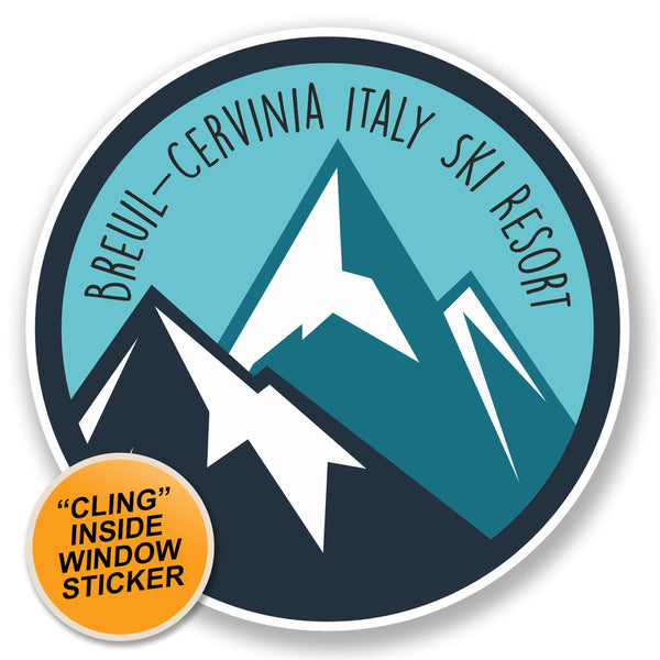 2 x Breuil-Cervinia Italy Ski Snowboard Resort WINDOW CLING STICKER Car Van Campervan Glass #6449 