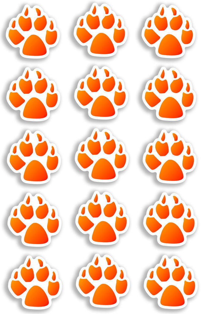 A4 Sheet 15 x Orange Dog Paw Prints Vinyl Stickers Animal Laptop Car Bike