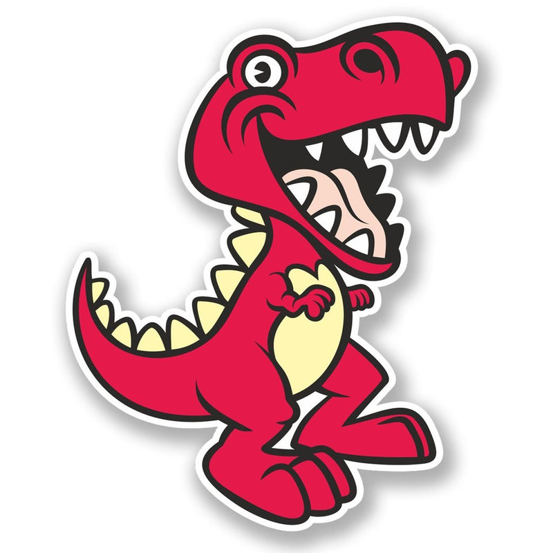 2 x Happy Pink T-Rex Dinosaur Vinyl Sticker