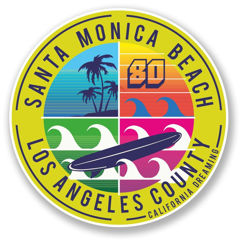 2 x California Santa Monica Beach Vinyl Sticker