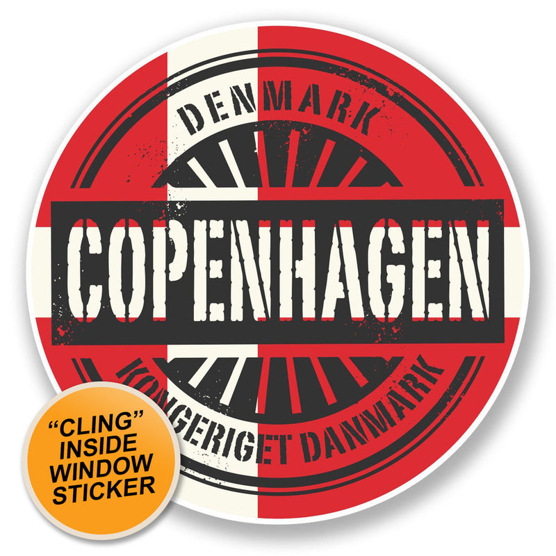 2 x Copenhagen Denmark Flag WINDOW CLING STICKER Car Van Campervan Glass