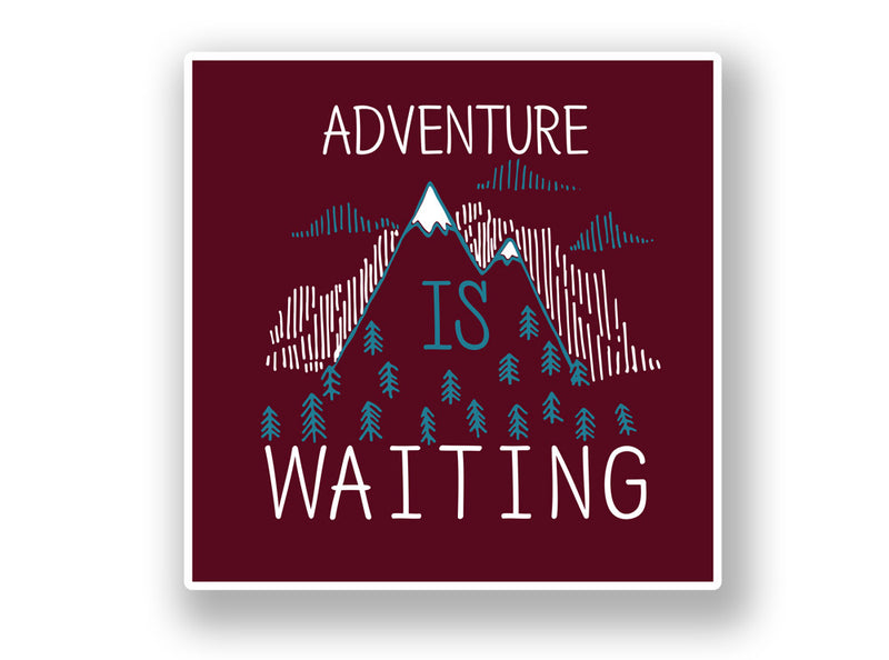 2 x Adventure Is Waiting Vinyl Sticker Mountian Ski Snowboarding