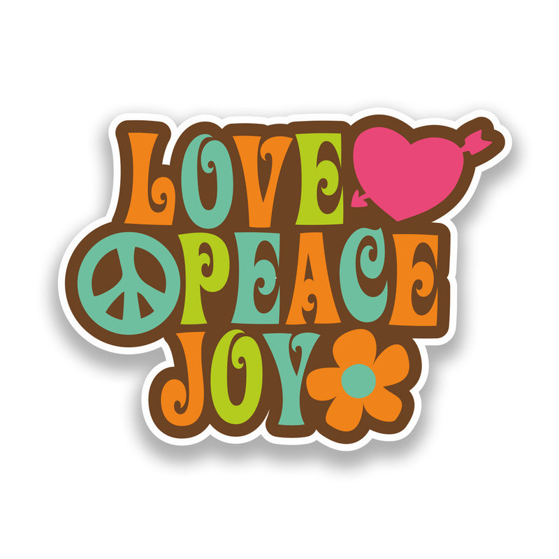 2 x Love Peace Joy Vinyl Sticker Hippy Flower power Travel