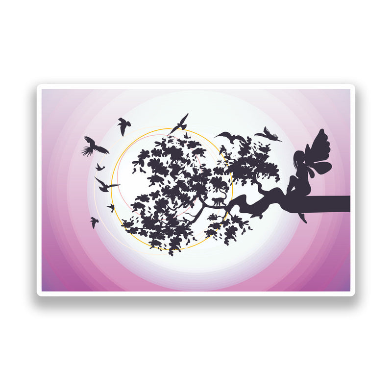 2 x Fairy Tree Vinyl Sticker Fantasy Pixie Birds