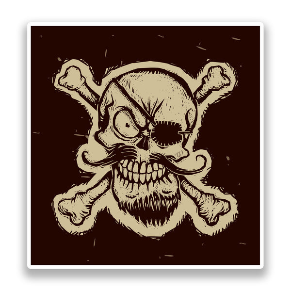 2 x Destressed Pirate Skull and Cross Bones Vinyl Stickers Scary #7163