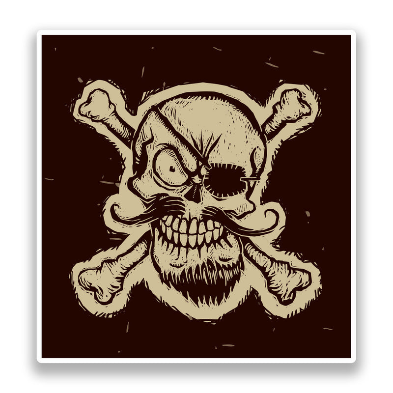 2 x Destressed Pirate Skull and Cross Bones Vinyl Stickers Scary